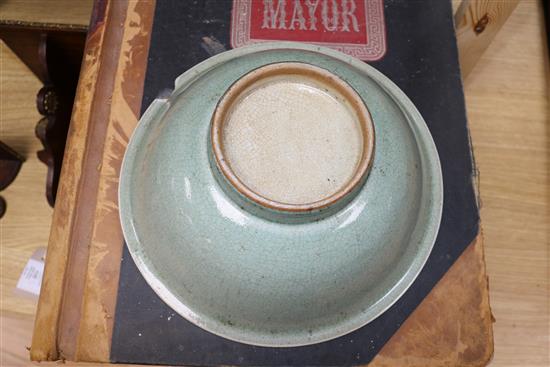 A Chinese Jun type bowl and a Chinese celadon crackle glaze bowl, 19th/20th century diameter 18cm and 26.5cm